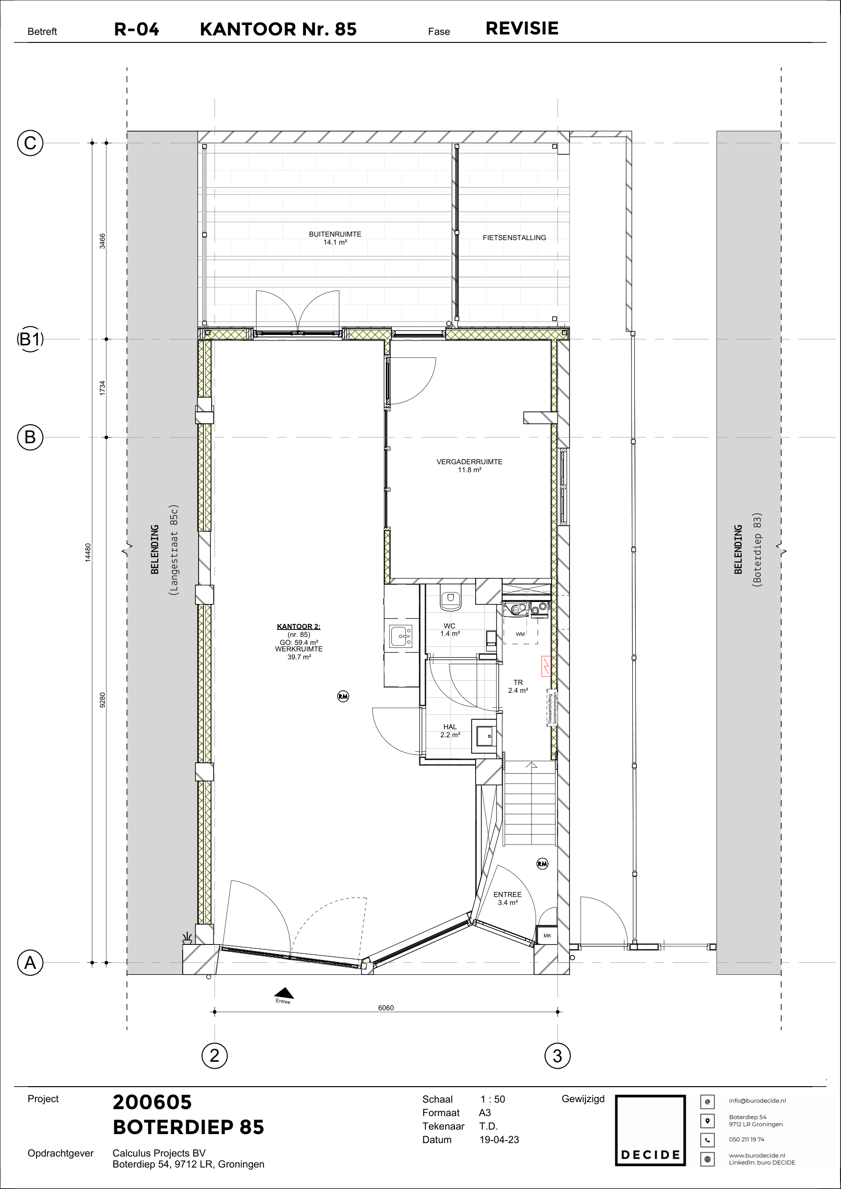 Plattegrond 1 van Boterdiep 85 in Groningen